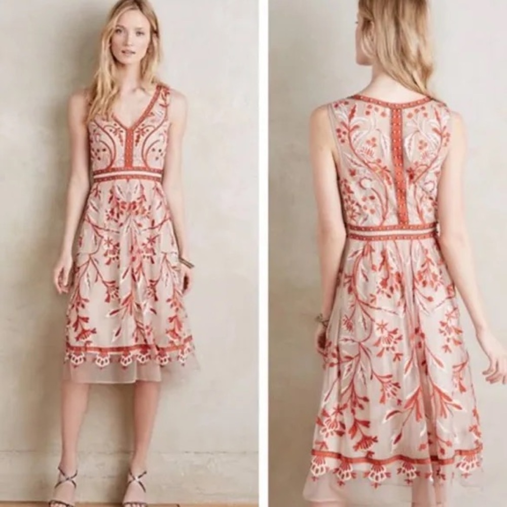Anthropologie Moulinette Soeurs Alicante 0 Floral Embroidered Dress Boho Classic